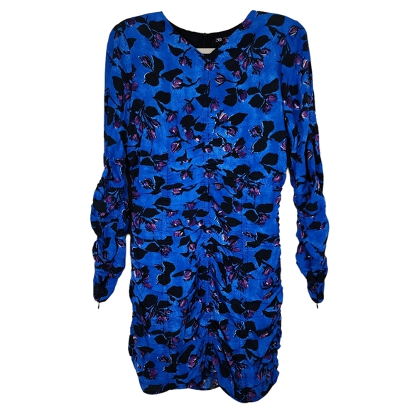 Zara Floral Ruched Long Sleeve Mini Dress - Picture 3 of 13